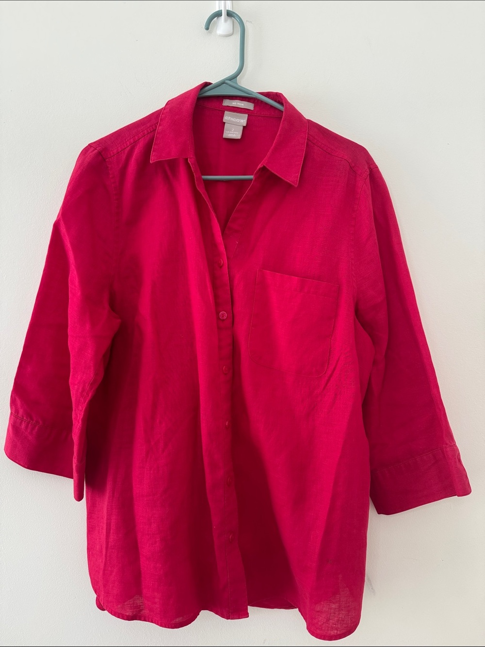 Chico's Bright Fuchsia Button-Down Linen Shirt